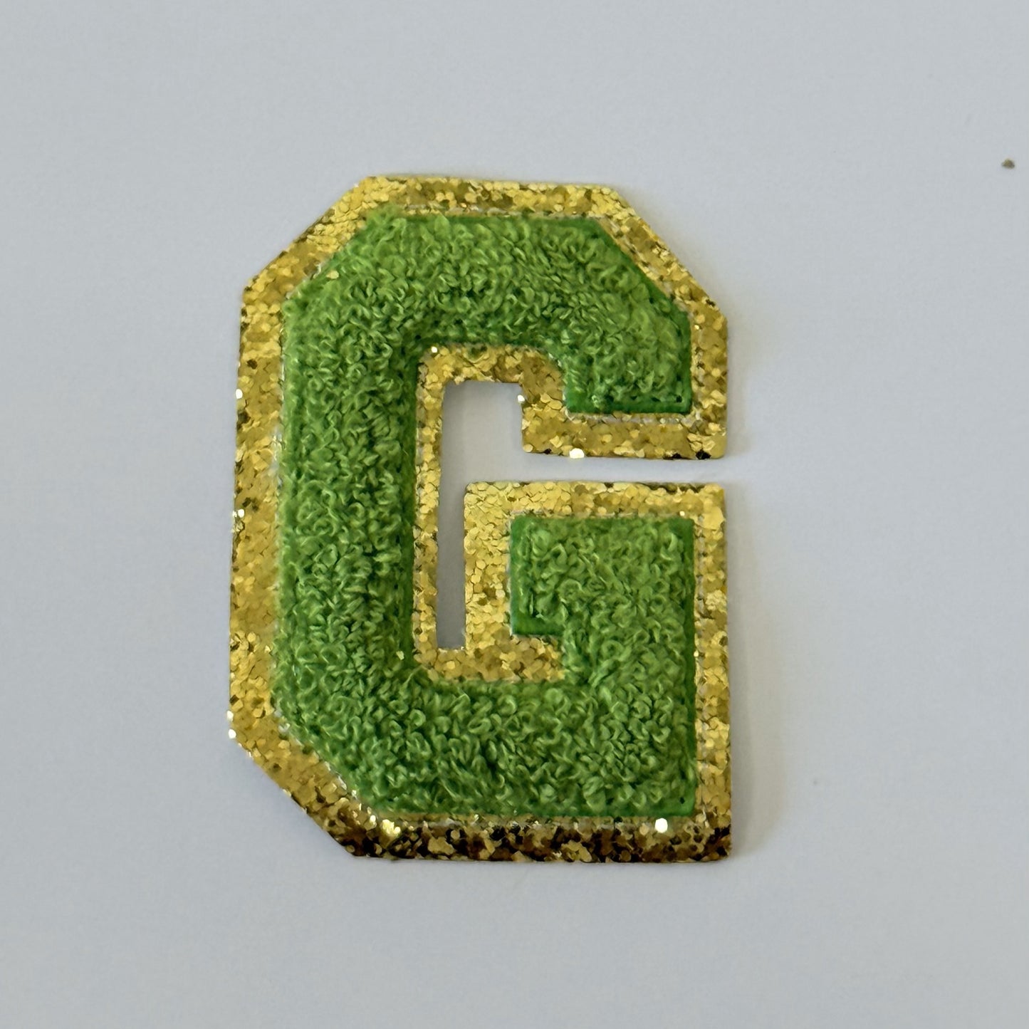 Iron On/Sew On 8cm Glitter Gold Edge Colorful Embroidered Letter "G"