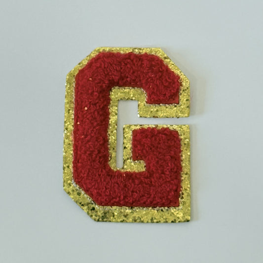 Iron On/Sew On 8cm Glitter Gold Edge Colorful Embroidered Letter "G"