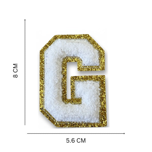 Iron On/Sew On 8cm Glitter Gold Edge Colorful Embroidered Letter "G"
