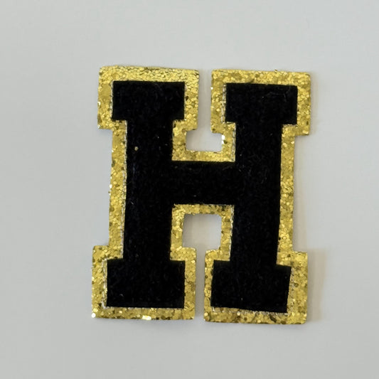 Iron On/Sew On 8cm Glitter Gold Edge Colorful Embroidered Letter "H"