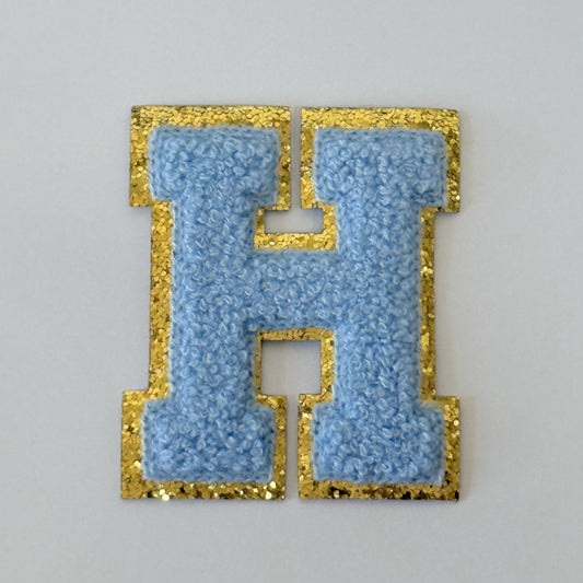 Iron On/Sew On 8cm Glitter Gold Edge Colorful Embroidered Letter "H"