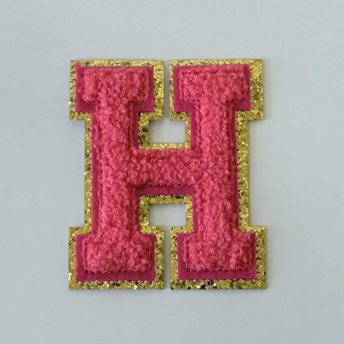 Iron On/Sew On 8cm Glitter Gold Edge Colorful Embroidered Letter "H"
