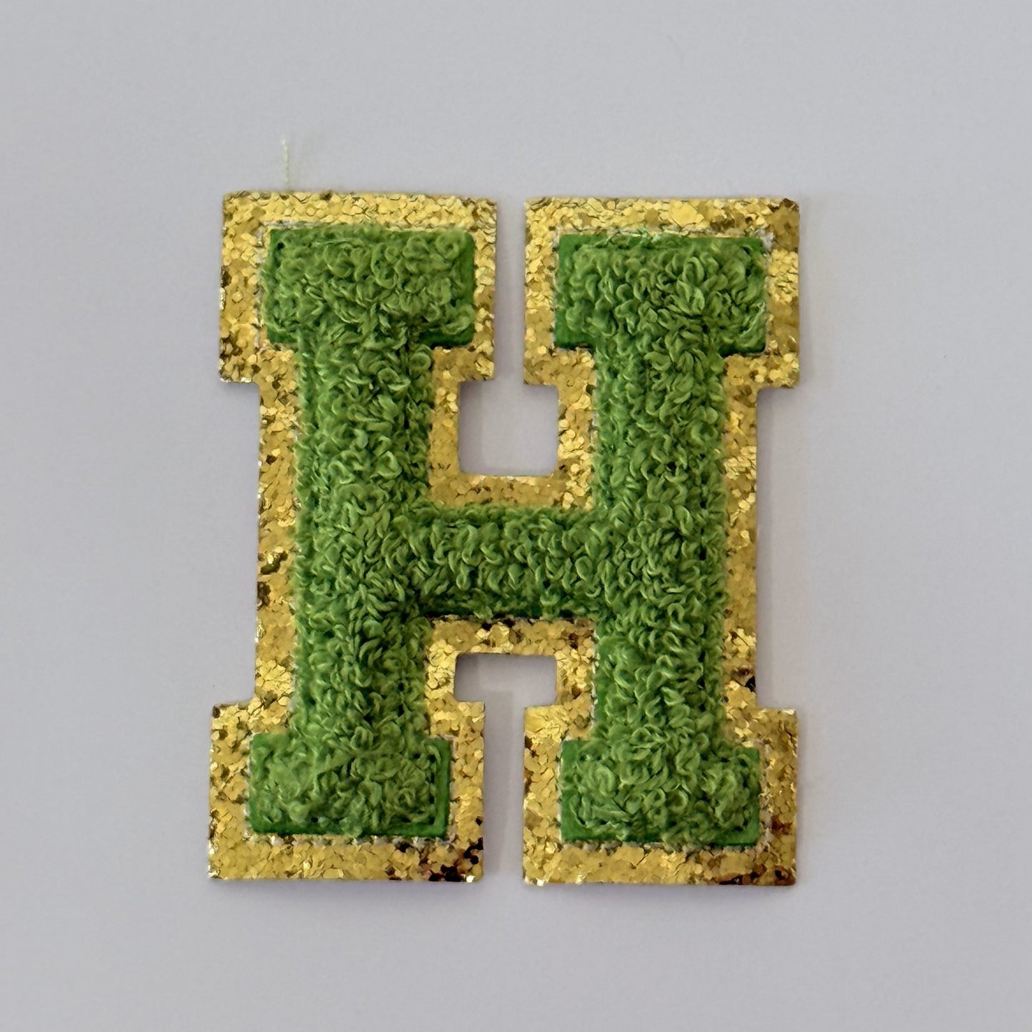Iron On/Sew On 8cm Glitter Gold Edge Colorful Embroidered Letter "H"