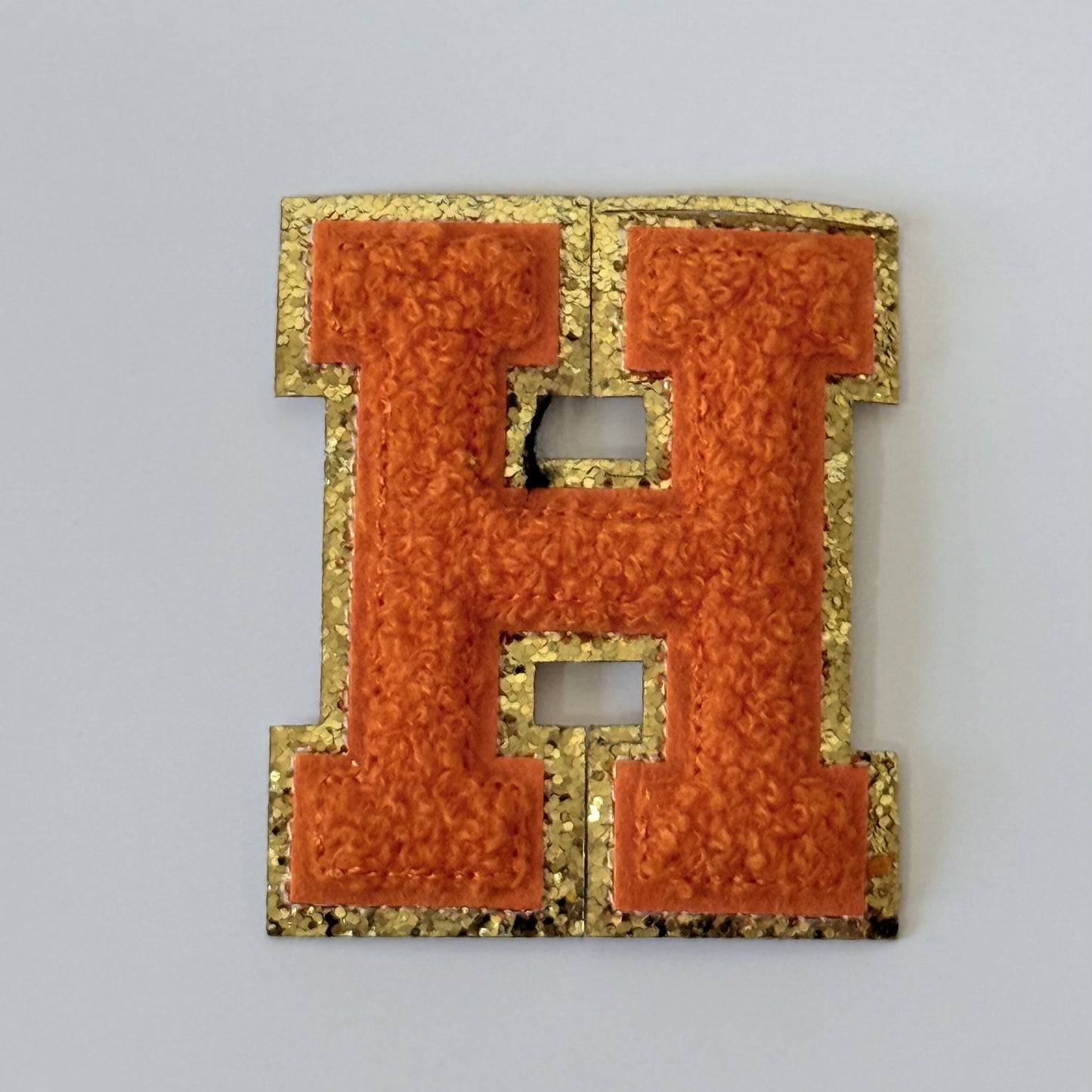 Iron On/Sew On 8cm Glitter Gold Edge Colorful Embroidered Letter "H"