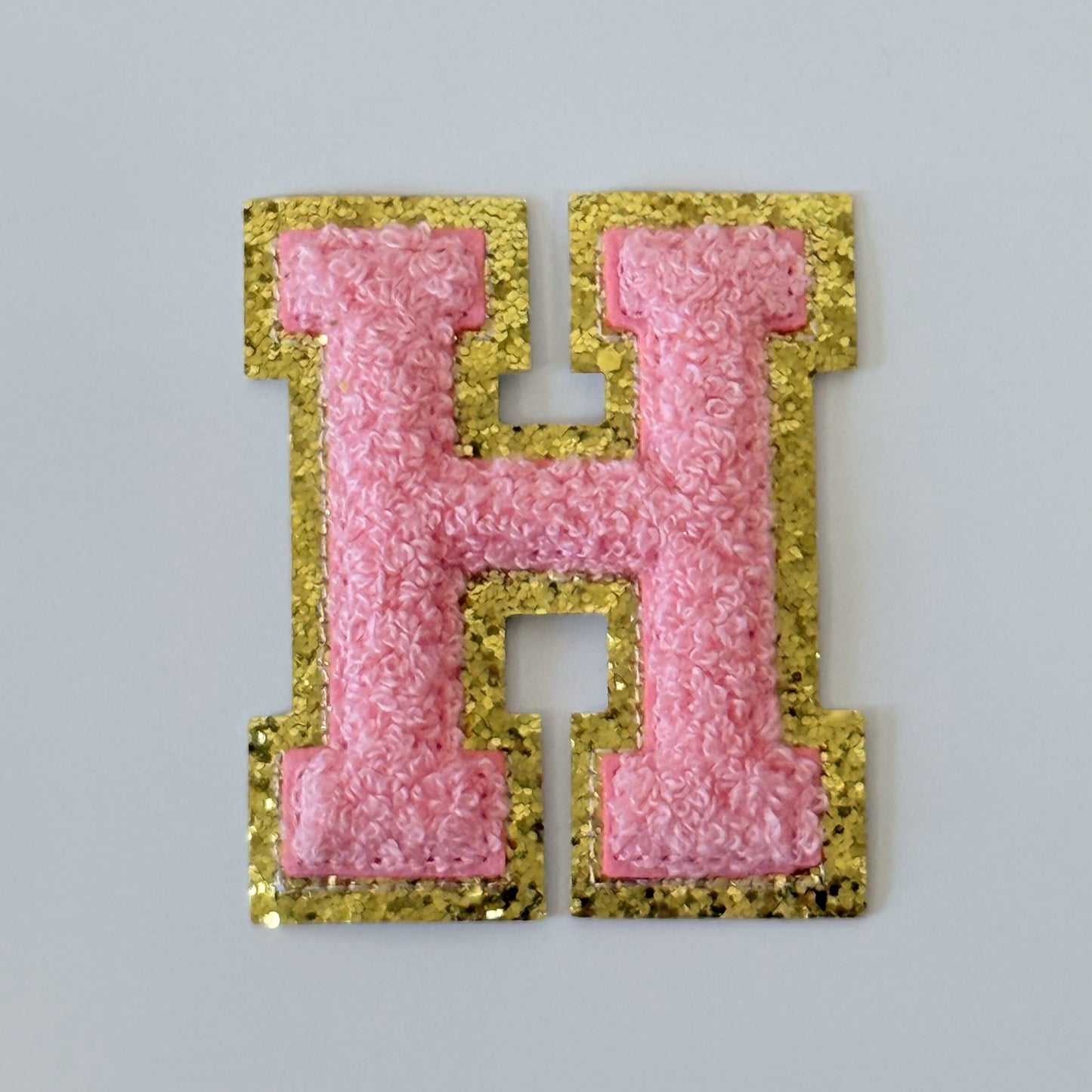 Iron On/Sew On 8cm Glitter Gold Edge Colorful Embroidered Letter "H"