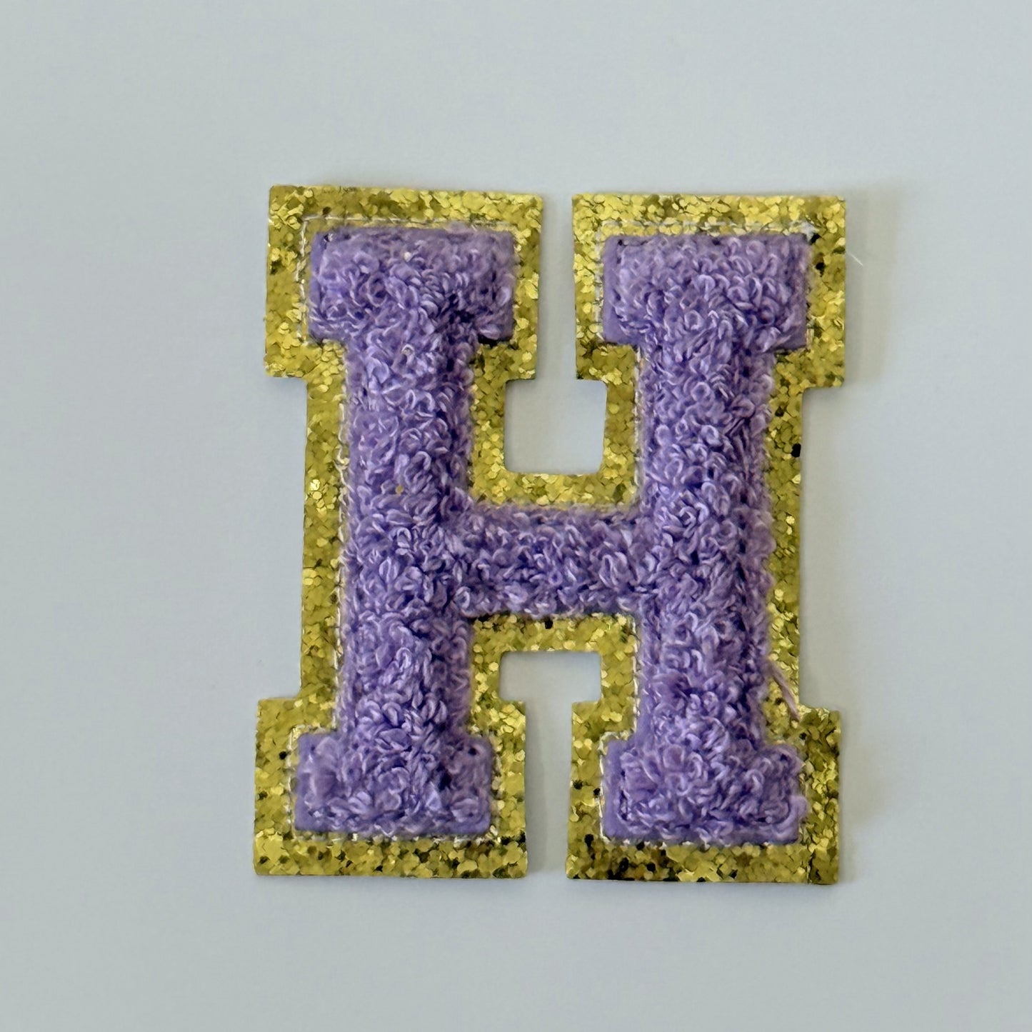 Iron On/Sew On 8cm Glitter Gold Edge Colorful Embroidered Letter "H"