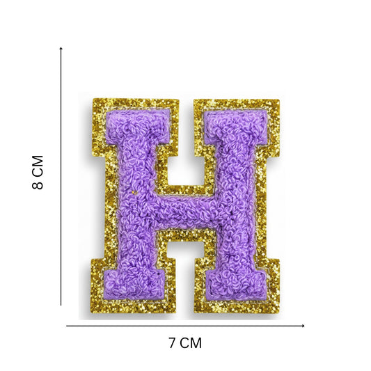 Iron On/Sew On 8cm Glitter Gold Edge Colorful Embroidered Letter "H"