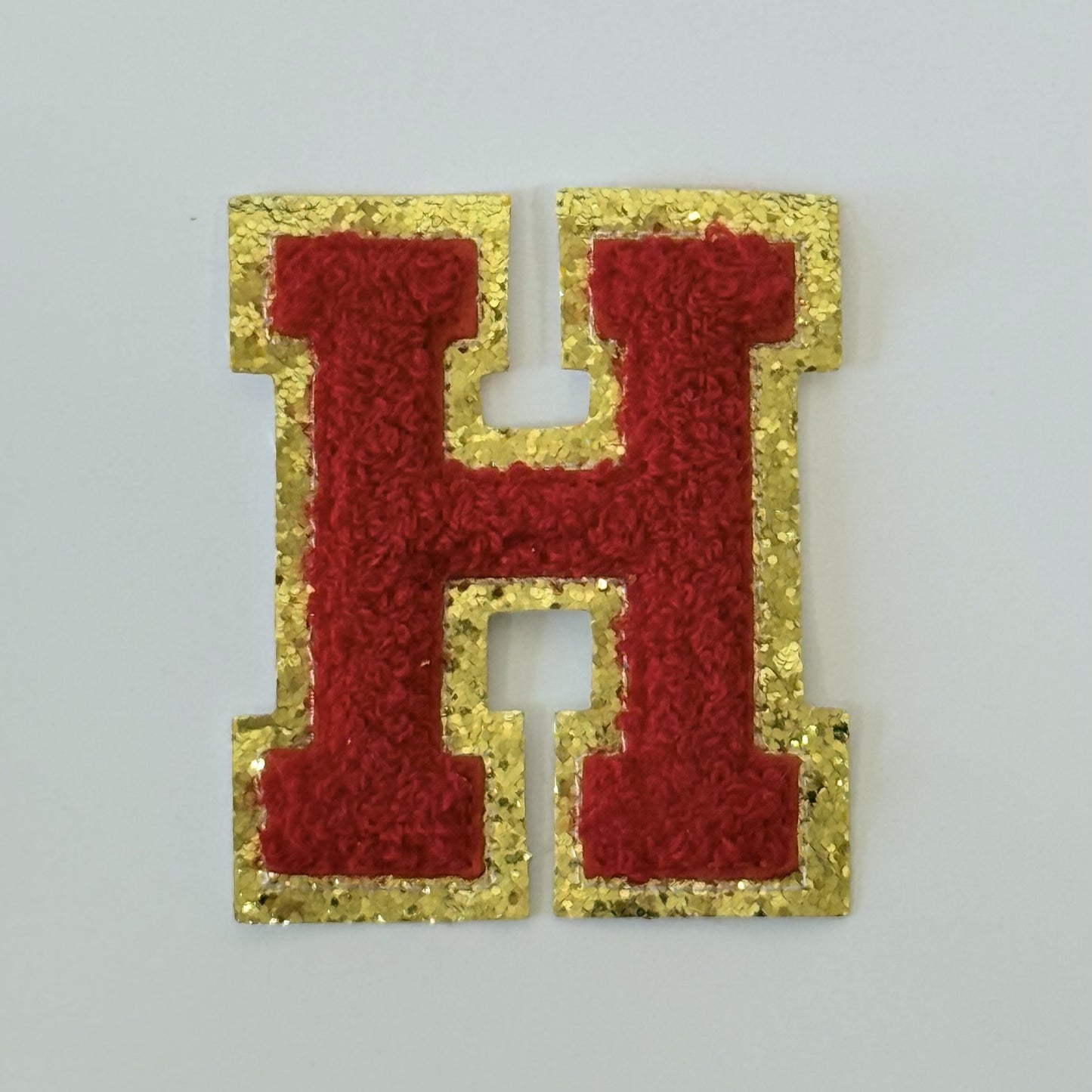 Iron On/Sew On 8cm Glitter Gold Edge Colorful Embroidered Letter "H"