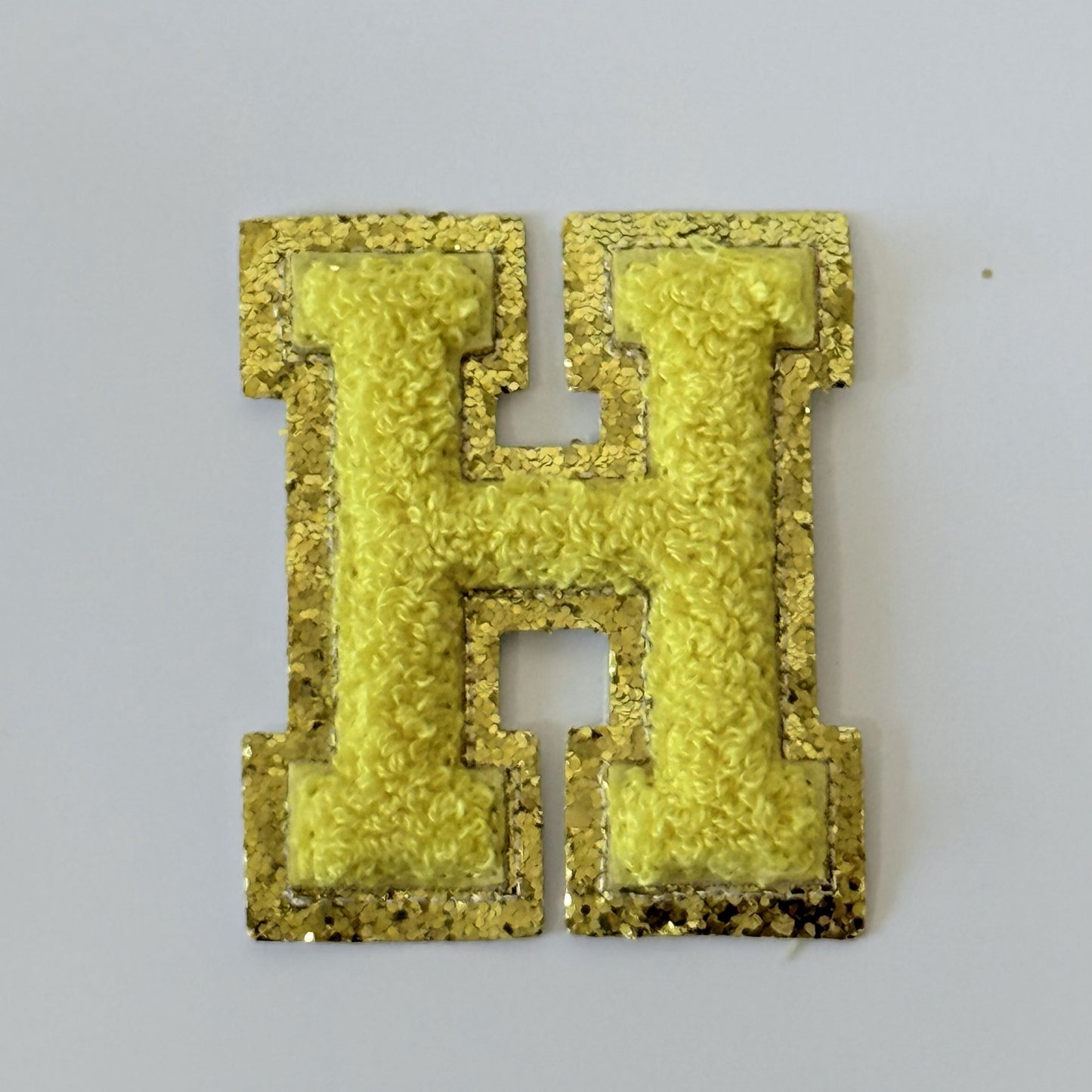 Iron On/Sew On 8cm Glitter Gold Edge Colorful Embroidered Letter "H"