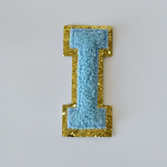Iron On/Sew On 8cm Glitter Gold Edge Colorful Embroidered Letter "I"