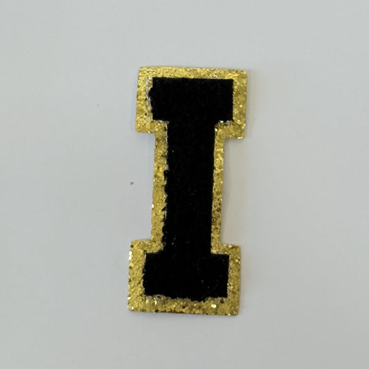 Iron On/Sew On 8cm Glitter Gold Edge Colorful Embroidered Letter "I"
