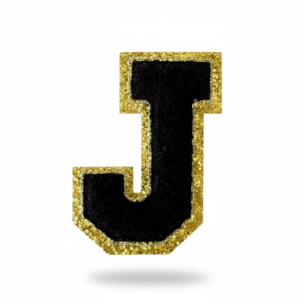 Iron On/Sew On Patch - Glitter Gold Edge Colorful Embroidered Letter "J"