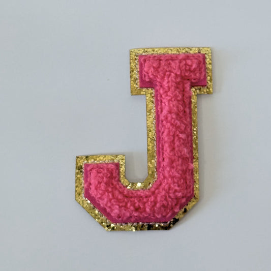 Iron On/Sew On 8cm Glitter Gold Edge Colorful Embroidered Letter "J"