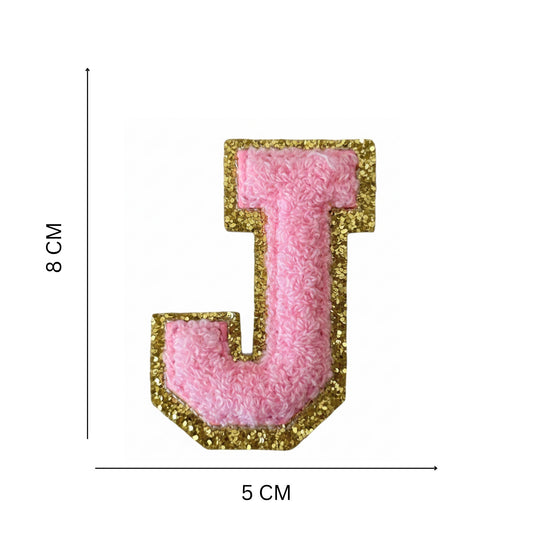 Iron On/Sew On 8cm Glitter Gold Edge Colorful Embroidered Letter "J"