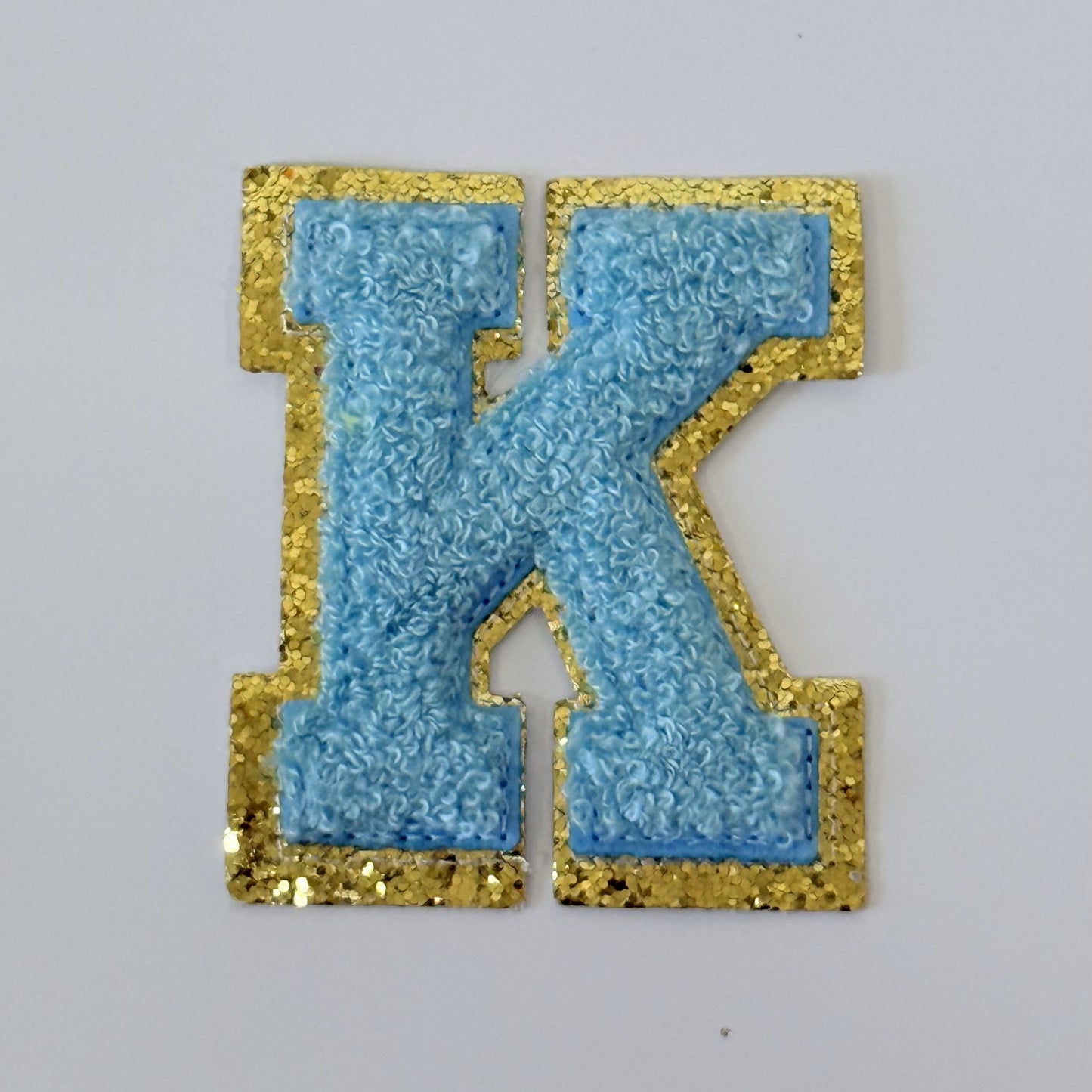 Iron On/Sew On 8cm Glitter Gold Edge Colorful Embroidered Letter "K''