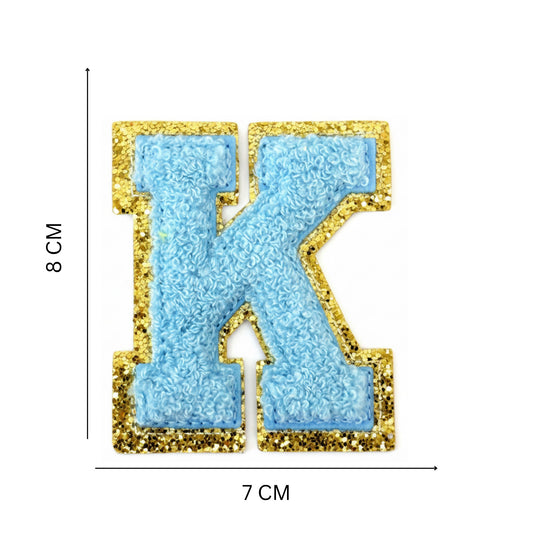 Iron On/Sew On 8cm Glitter Gold Edge Colorful Embroidered Letter "K''