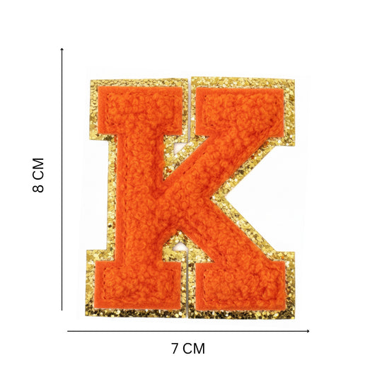 Iron On/Sew On 8cm Glitter Gold Edge Colorful Embroidered Letter "K''