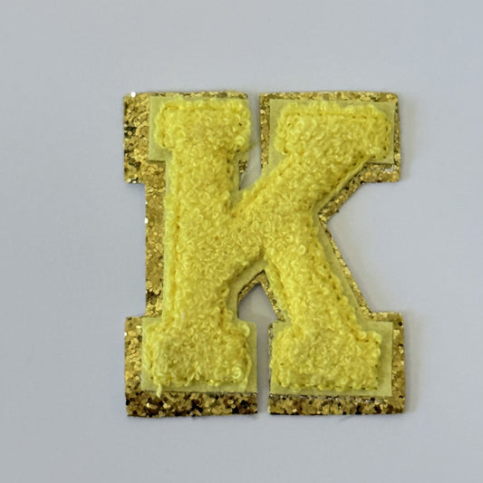 Iron On/Sew On 8cm Glitter Gold Edge Colorful Embroidered Letter "K''