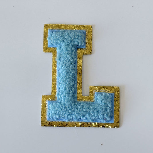 Iron On/Sew On 8cm Glitter Gold Edge Colorful Embroidered Letter "L''