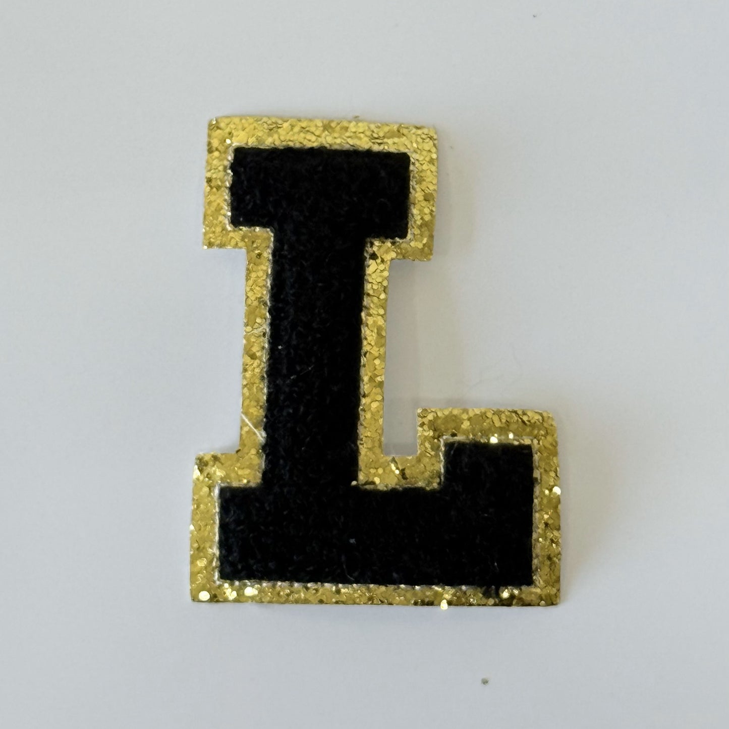 Iron On/Sew On 8cm Glitter Gold Edge Colorful Embroidered Letter "L''