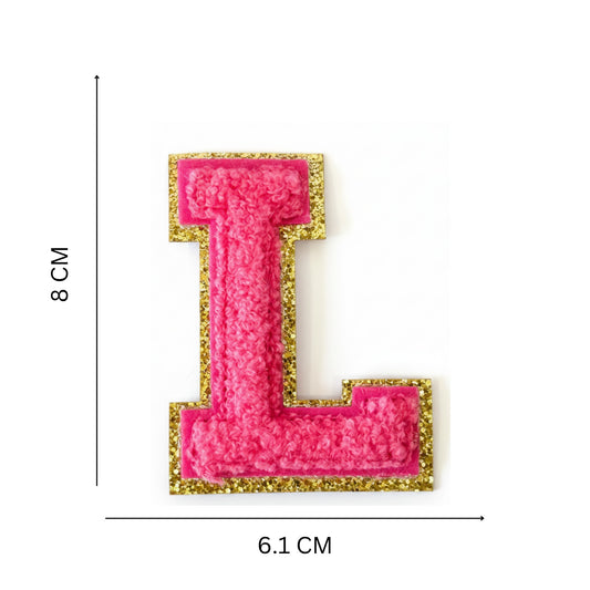 Iron On/Sew On 8cm Glitter Gold Edge Colorful Embroidered Letter "L''