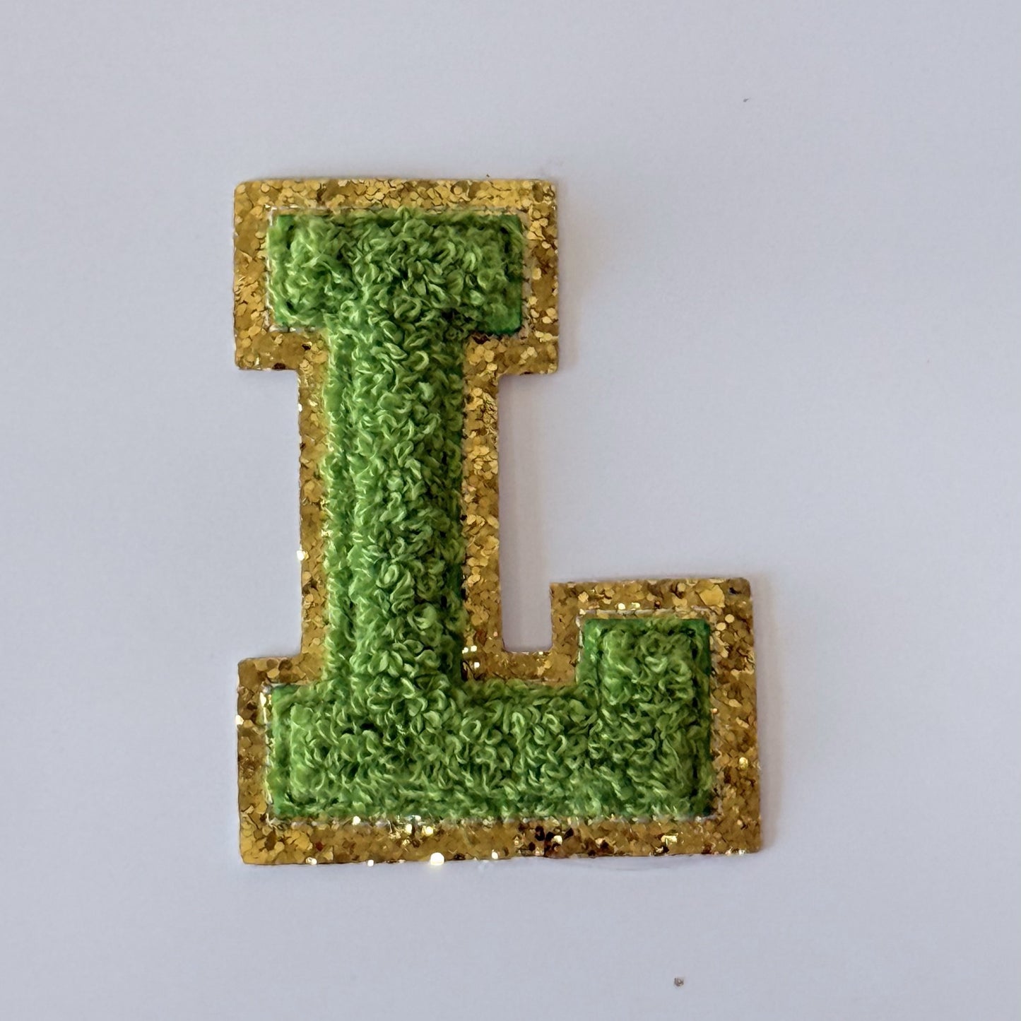 Iron On/Sew On 8cm Glitter Gold Edge Colorful Embroidered Letter "L''