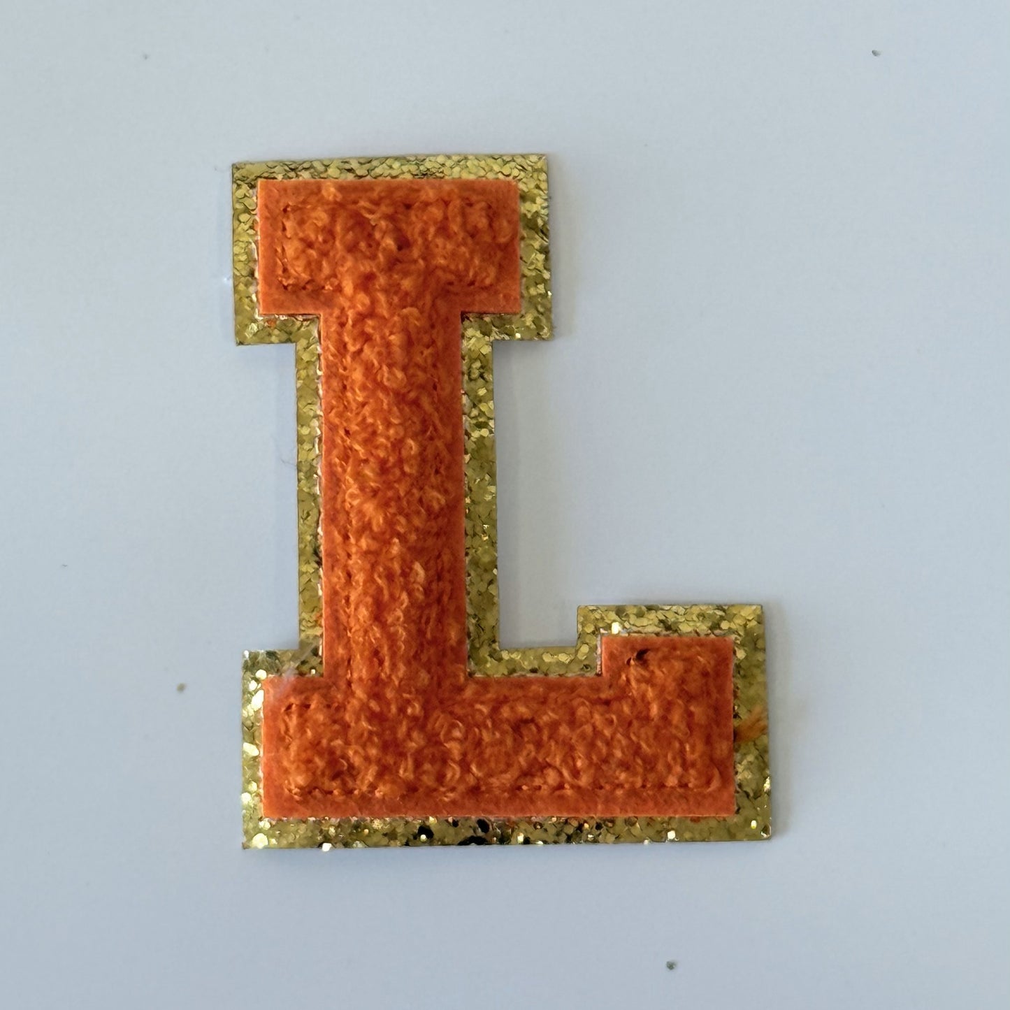 Iron On/Sew On 8cm Glitter Gold Edge Colorful Embroidered Letter "L''