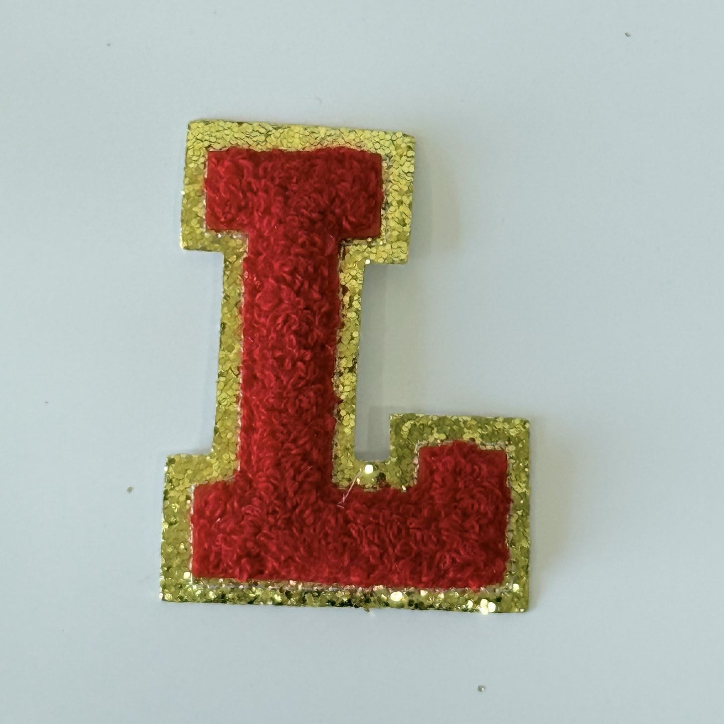 Iron On/Sew On 8cm Glitter Gold Edge Colorful Embroidered Letter "L''