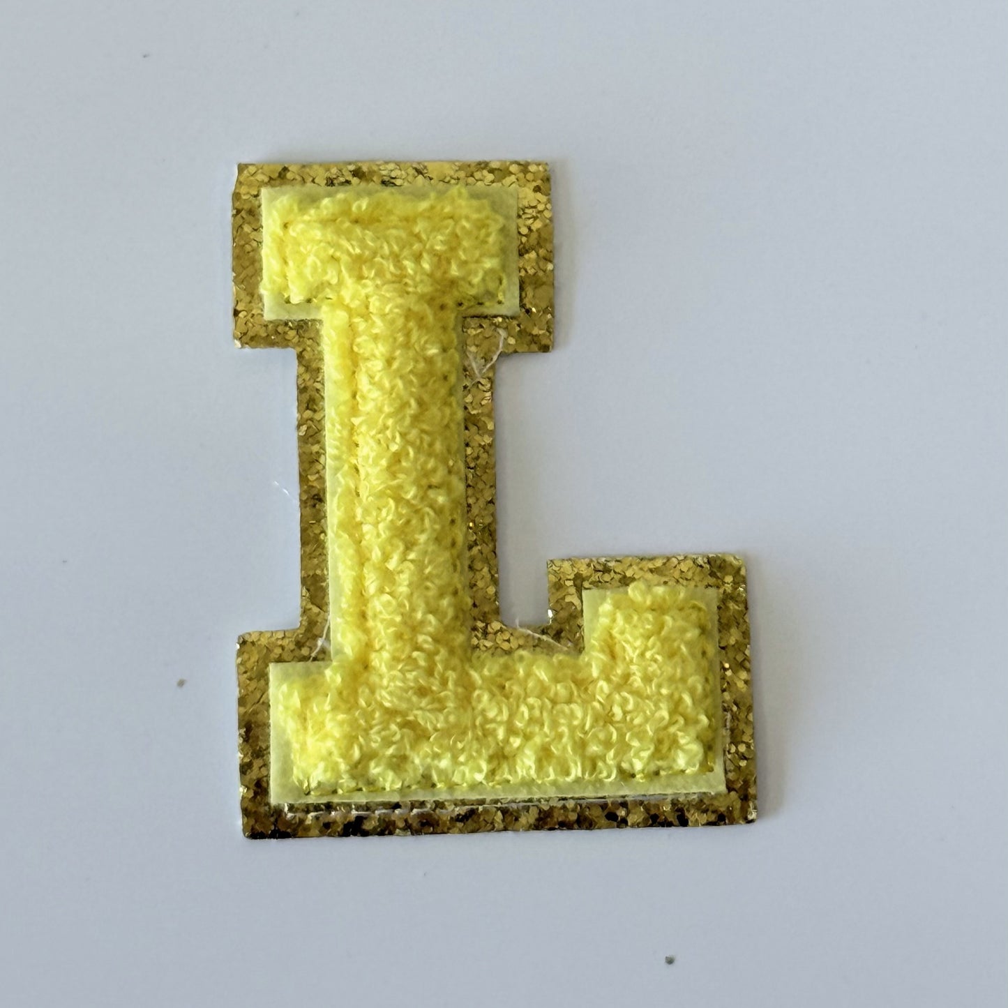 Iron On/Sew On 8cm Glitter Gold Edge Colorful Embroidered Letter "L''