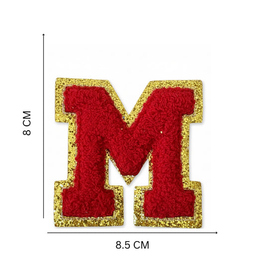 Iron On/Sew On 8cm Glitter Gold Edge Colorful Embroidered Letter "M''