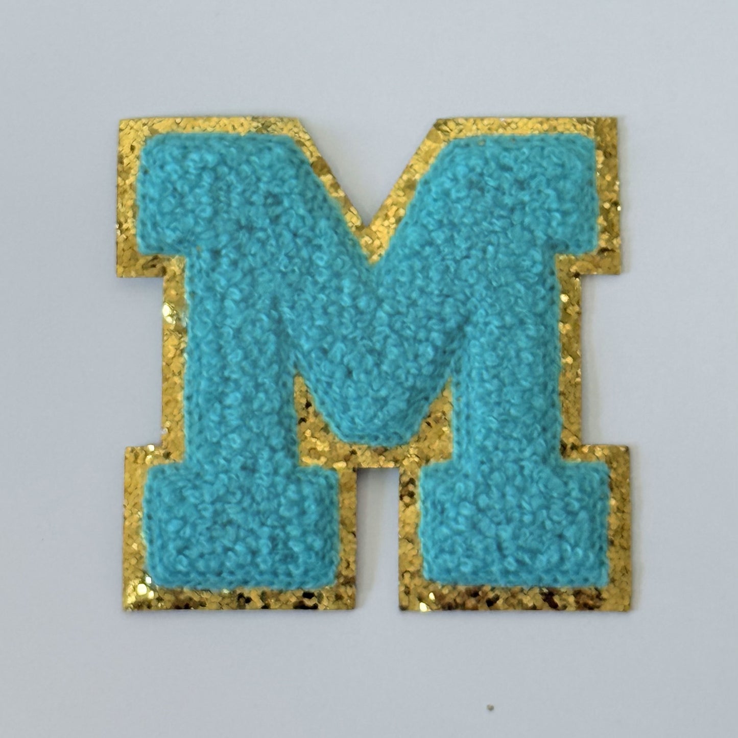 Iron On/Sew On 8cm Glitter Gold Edge Colorful Embroidered Letter "M''