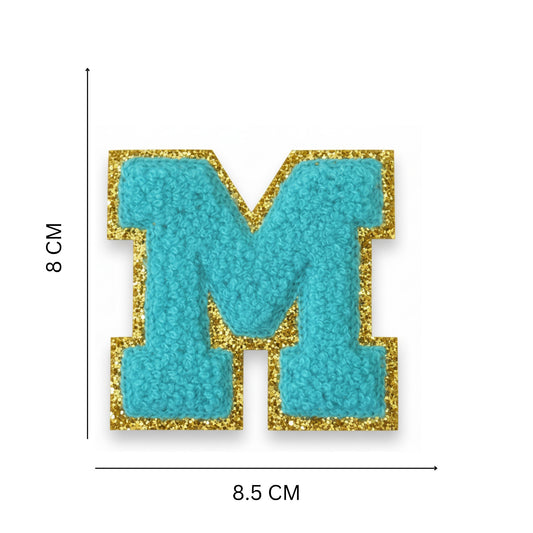 Iron On/Sew On 8cm Glitter Gold Edge Colorful Embroidered Letter "M''