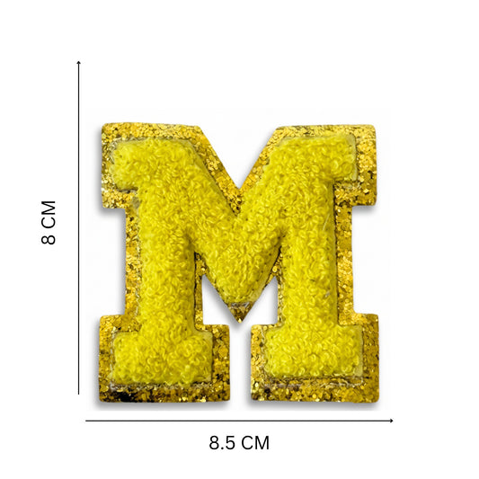 Iron On/Sew On 8cm Glitter Gold Edge Colorful Embroidered Letter "M''