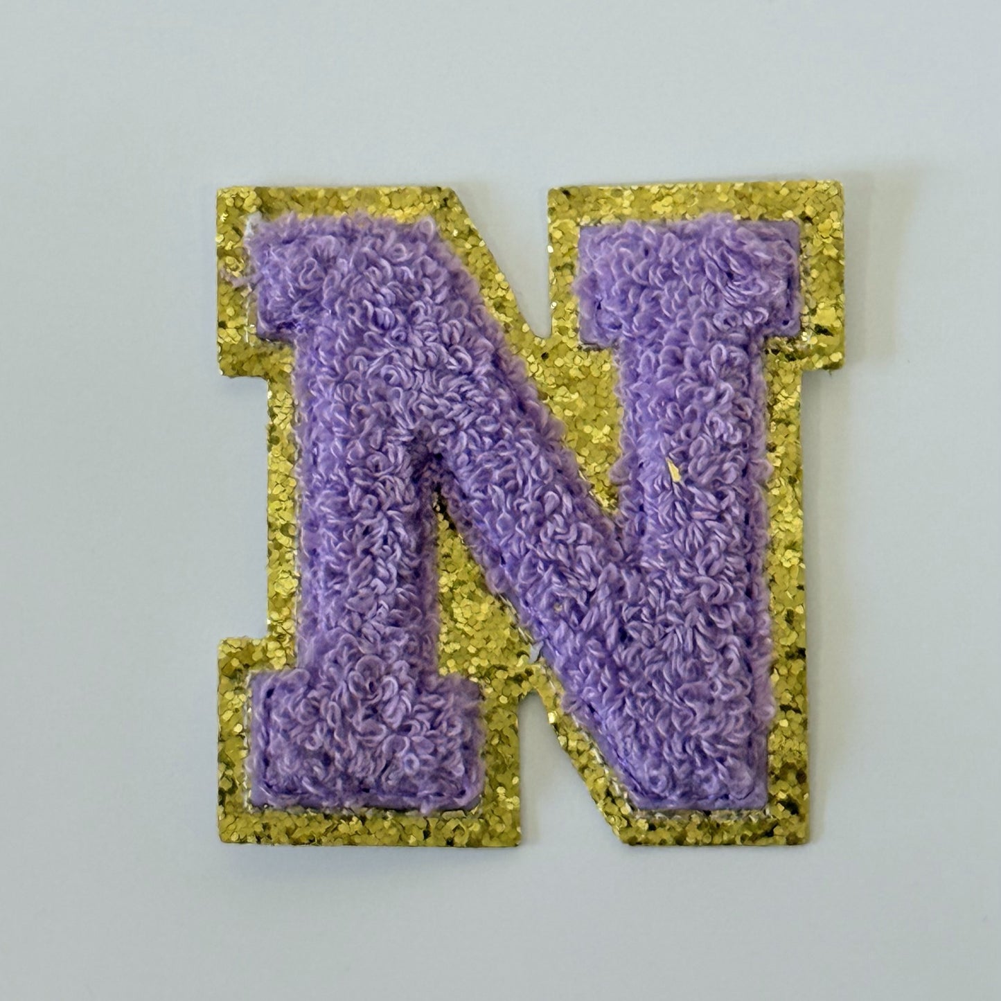 Iron On/Sew On 8cm Glitter Gold Edge Colorful Embroidered Letter "N''