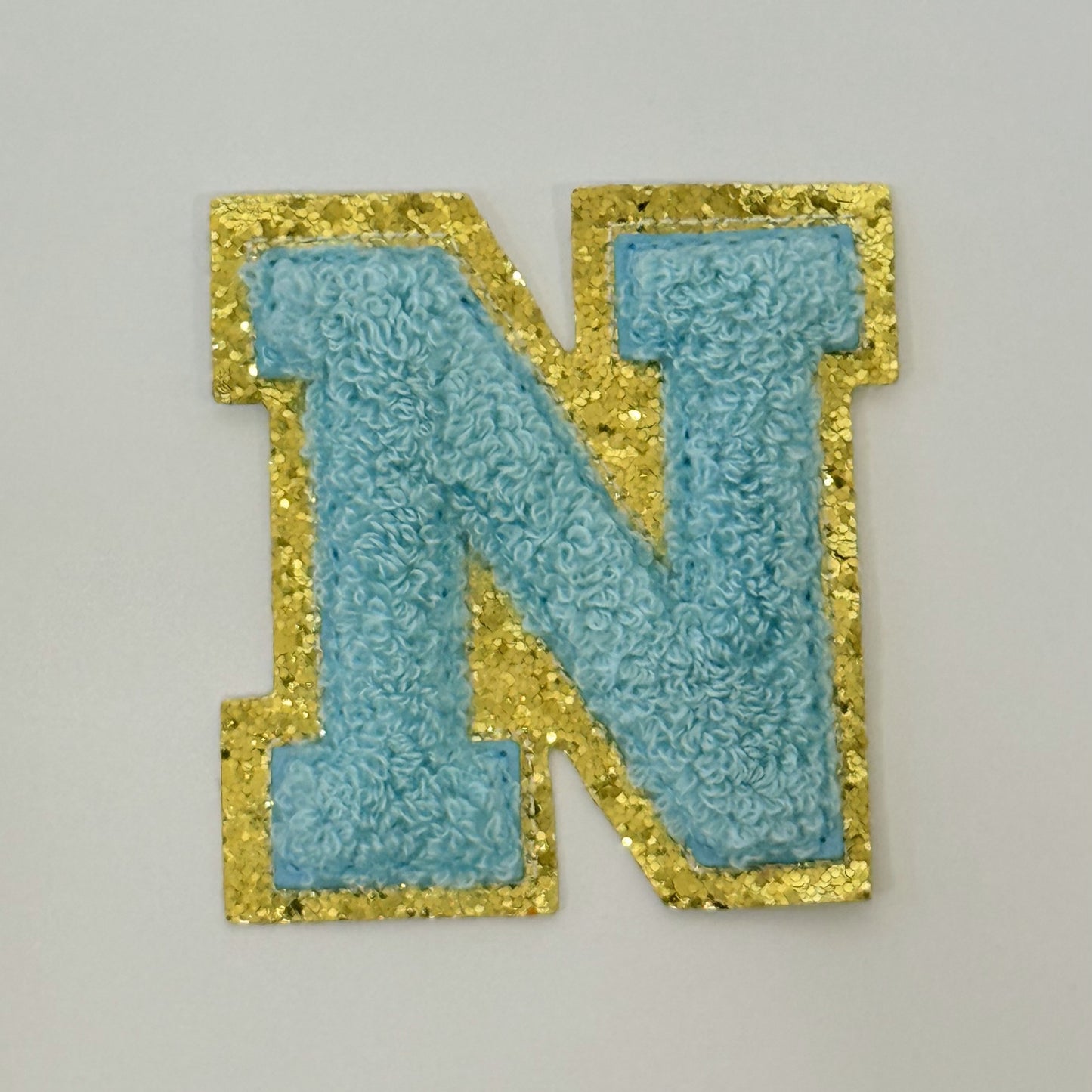 Iron On/Sew On 8cm Glitter Gold Edge Colorful Embroidered Letter "N''