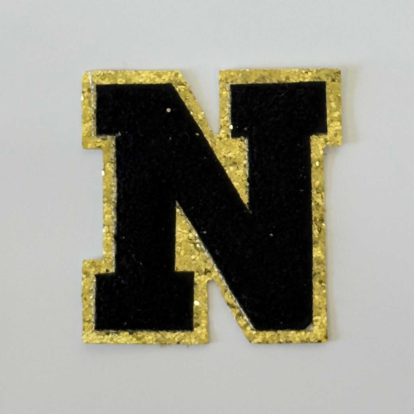 Iron On/Sew On 8cm Glitter Gold Edge Colorful Embroidered Letter "N''