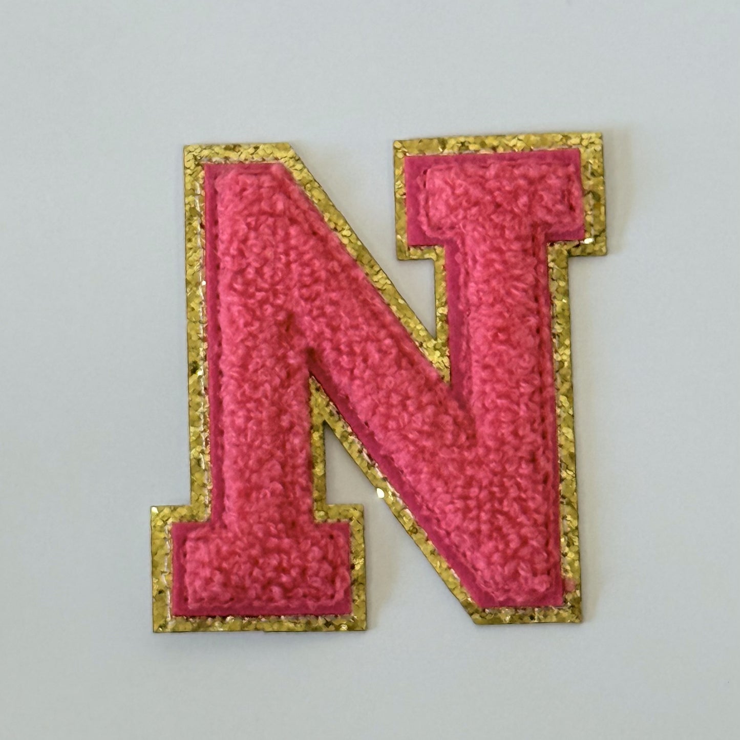 Iron On/Sew On 8cm Glitter Gold Edge Colorful Embroidered Letter "N''