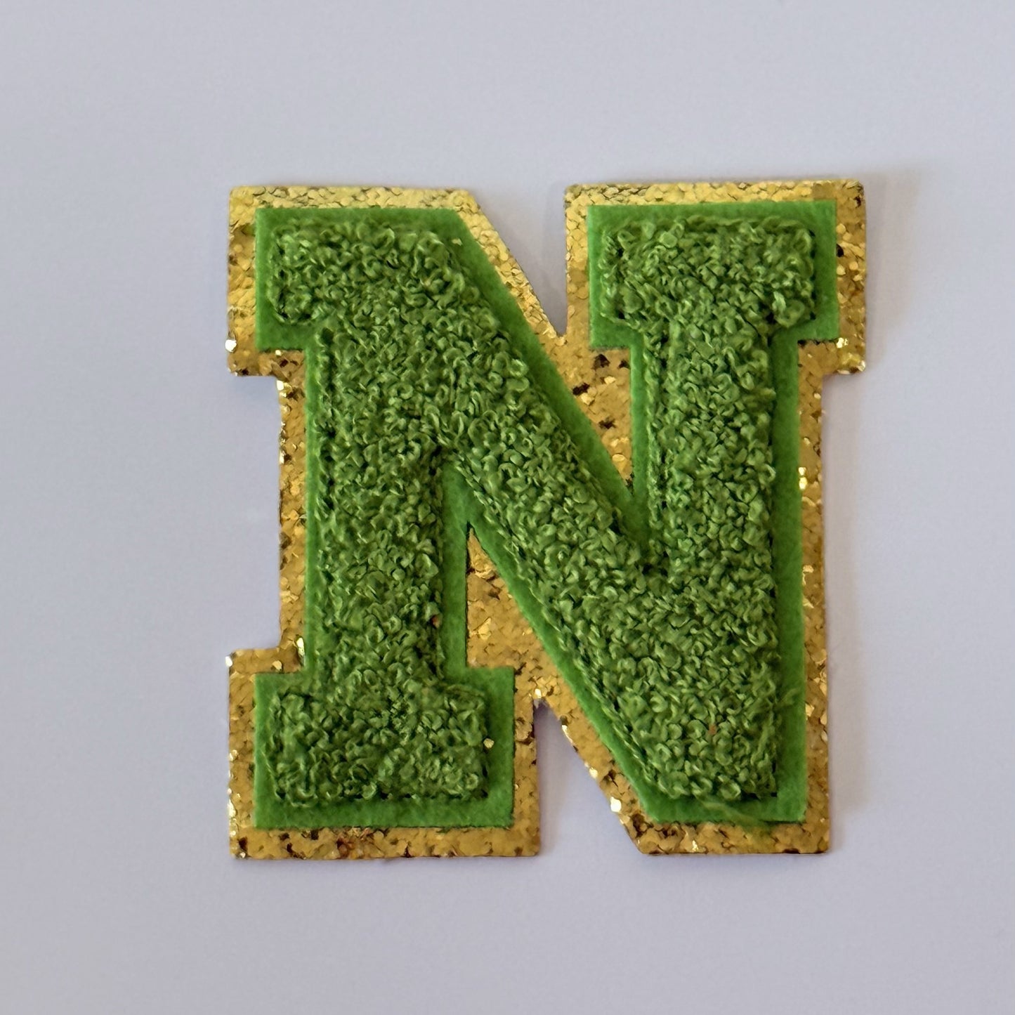 Iron On/Sew On 8cm Glitter Gold Edge Colorful Embroidered Letter "N''