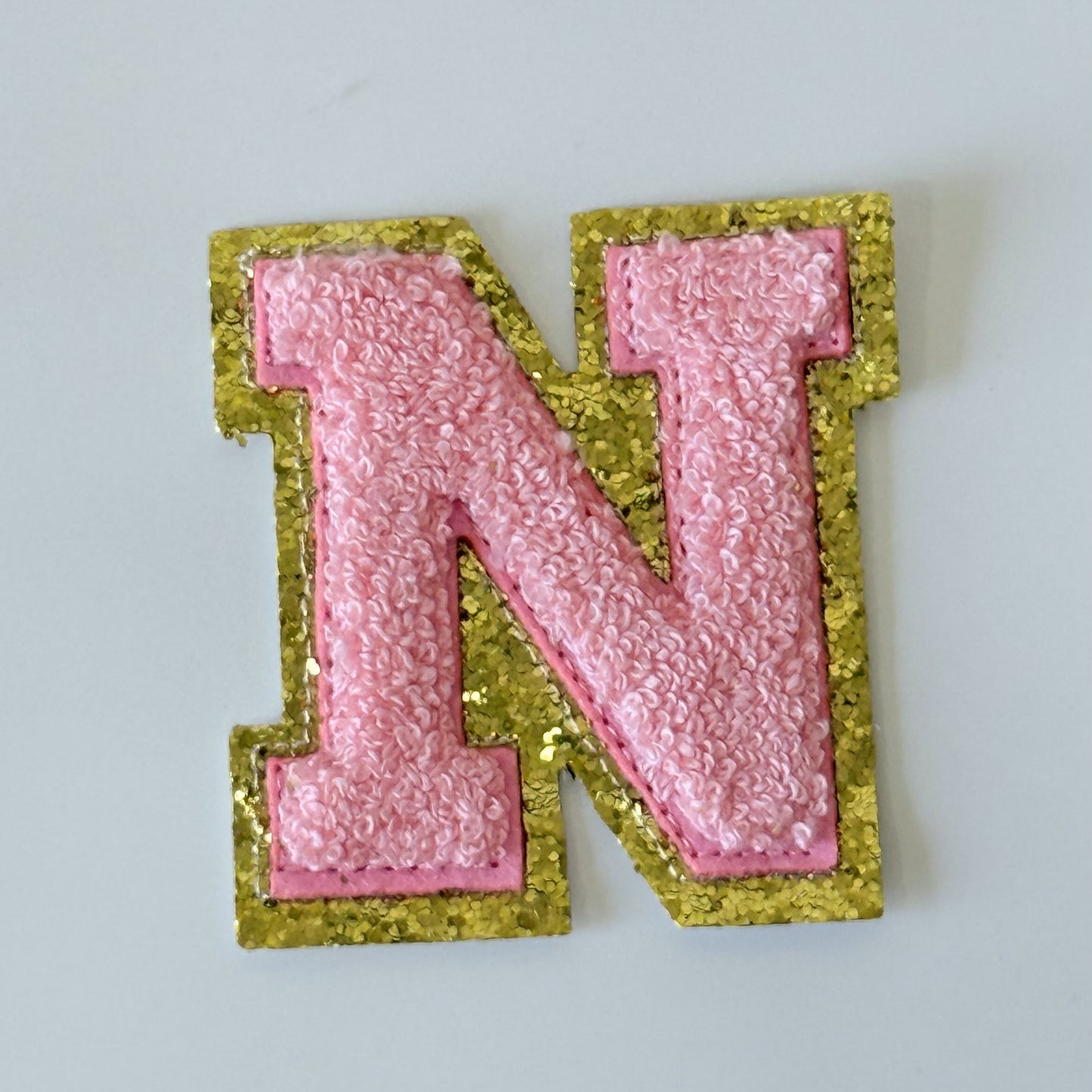 Iron On/Sew On 8cm Glitter Gold Edge Colorful Embroidered Letter "N''