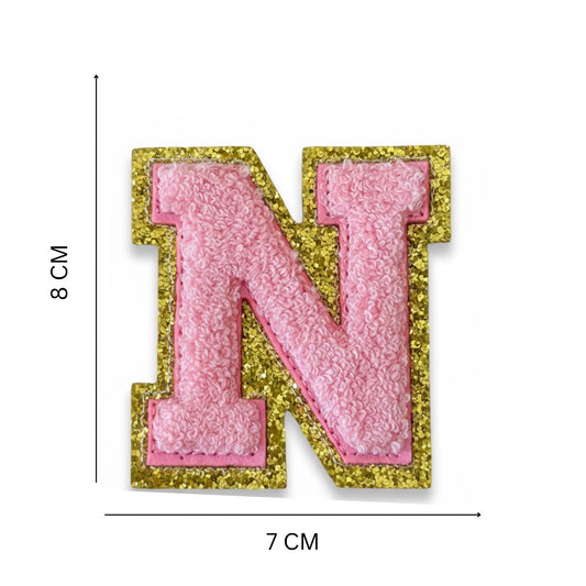 Iron On/Sew On 8cm Glitter Gold Edge Colorful Embroidered Letter "N''
