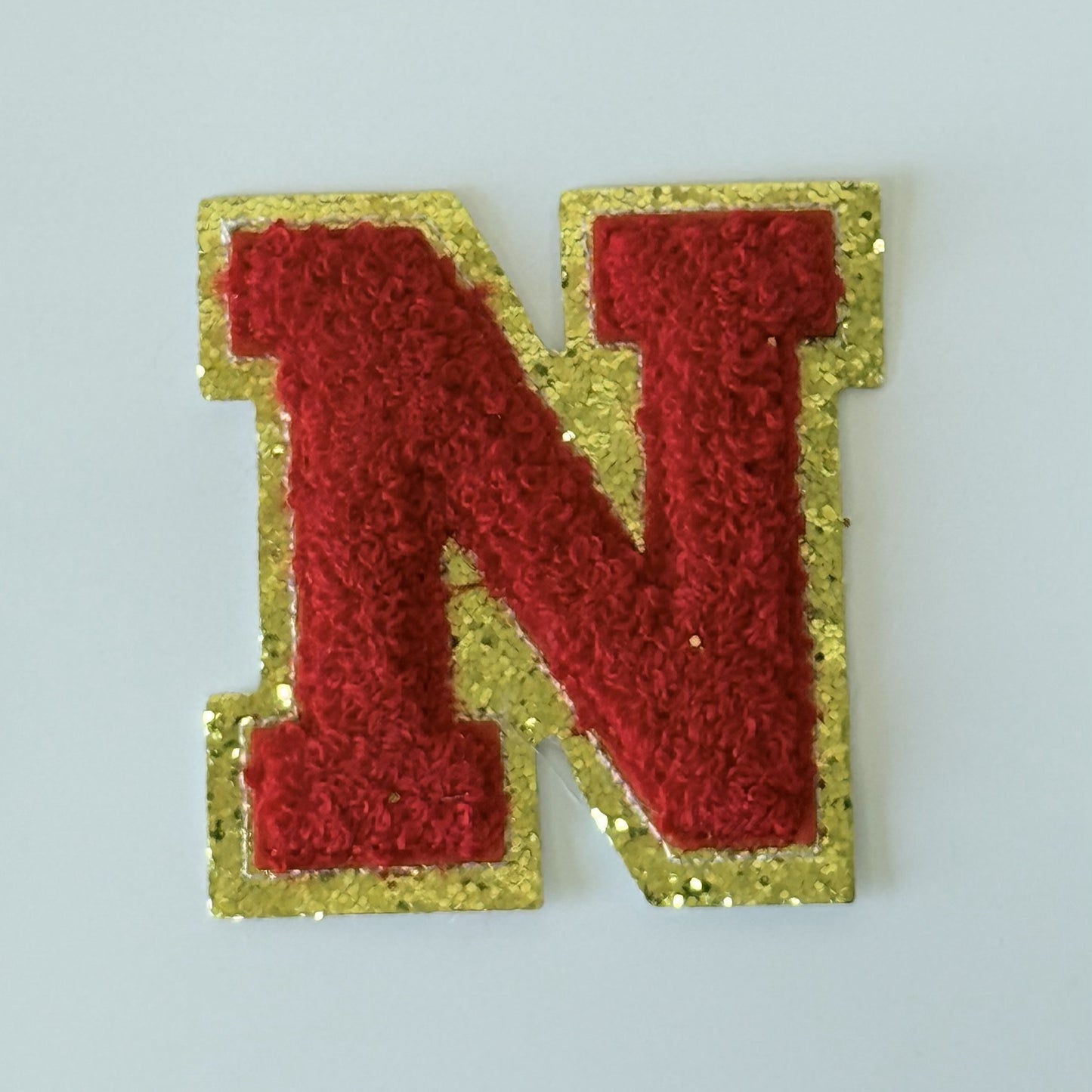 Iron On/Sew On 8cm Glitter Gold Edge Colorful Embroidered Letter "N''
