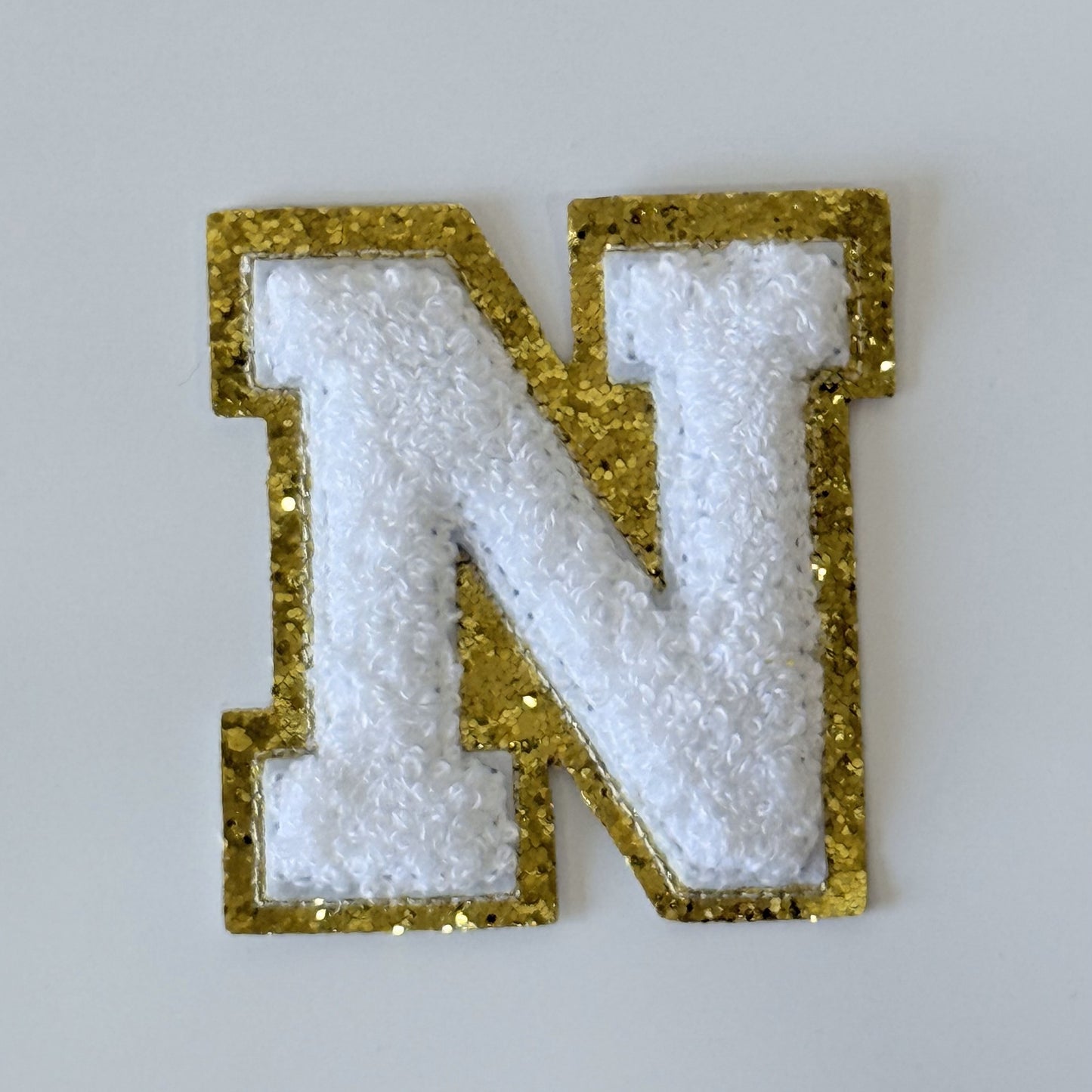 Iron On/Sew On 8cm Glitter Gold Edge Colorful Embroidered Letter "N''
