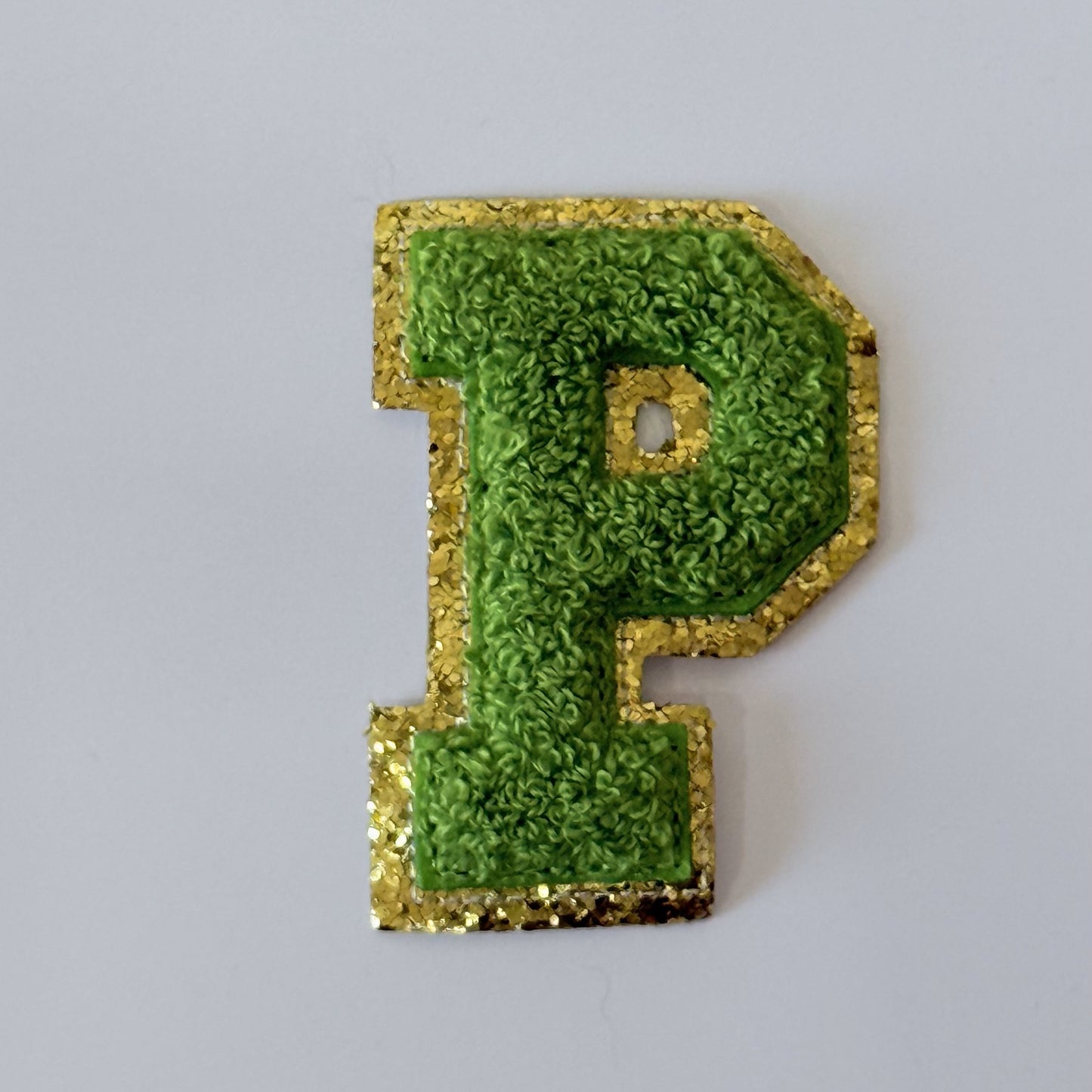 Iron On/Sew On 8cm Glitter Gold Edge Colorful Embroidered Letter "P''