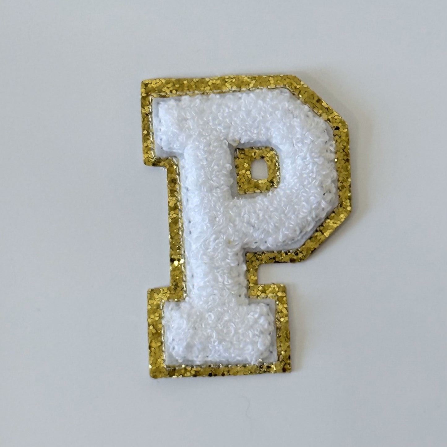 Iron On/Sew On 8cm Glitter Gold Edge Colorful Embroidered Letter "P''
