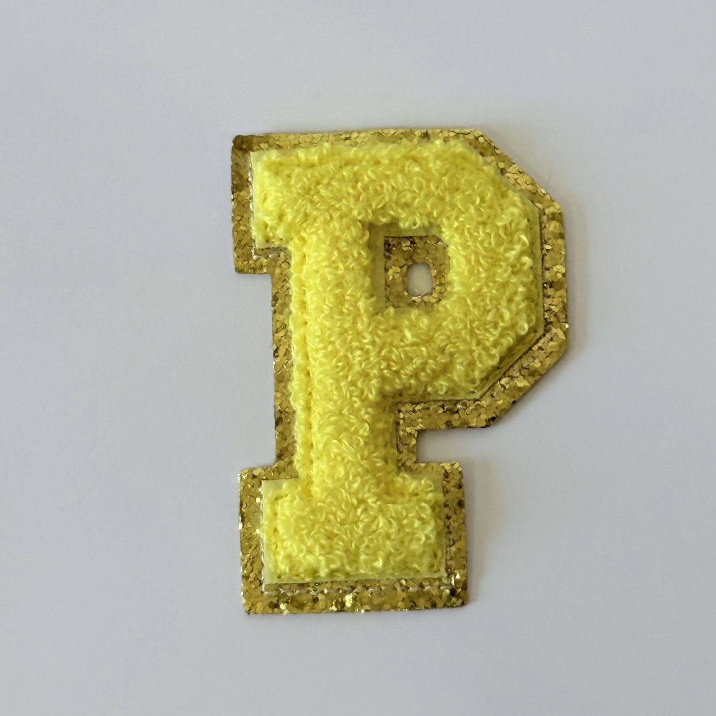 Iron On/Sew On 8cm Glitter Gold Edge Colorful Embroidered Letter "P''