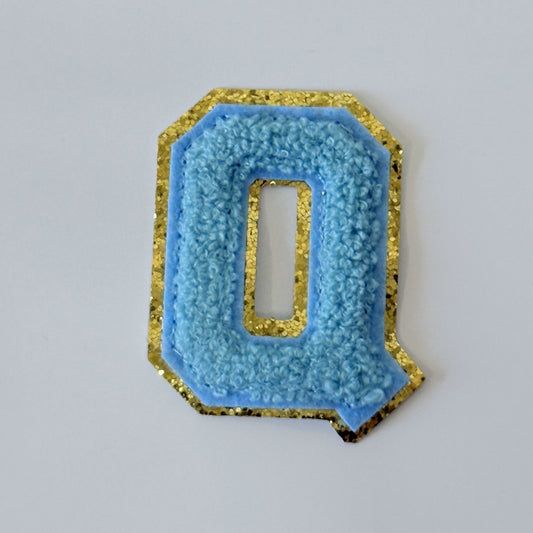 Iron On/Sew On 8cm Glitter Gold Edge Colorful Embroidered Letter "Q''