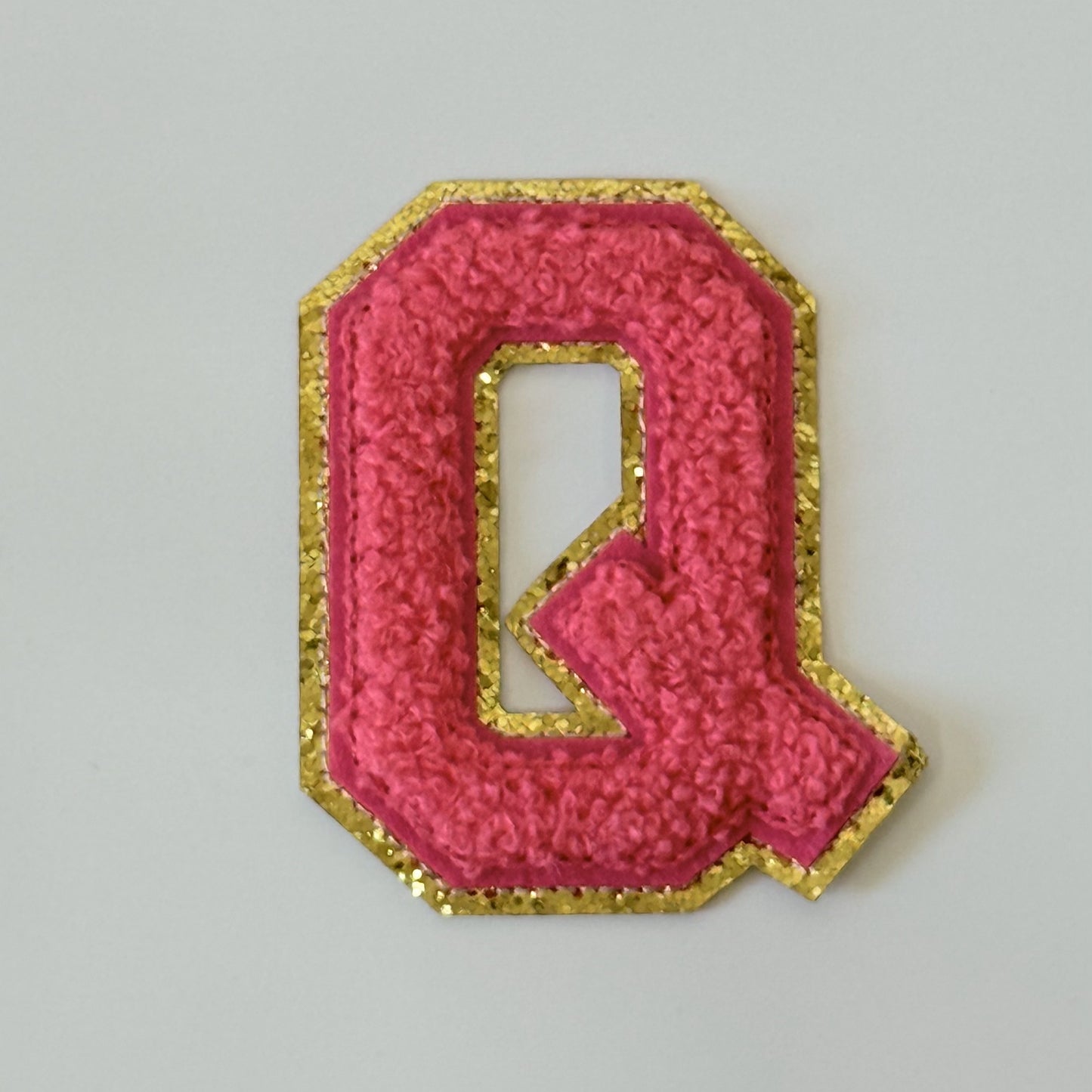 Iron On/Sew On 8cm Glitter Gold Edge Colorful Embroidered Letter "Q''