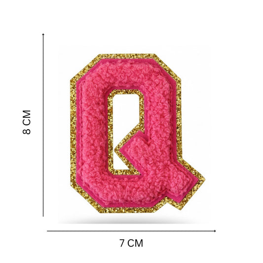 Iron On/Sew On 8cm Glitter Gold Edge Colorful Embroidered Letter "Q''