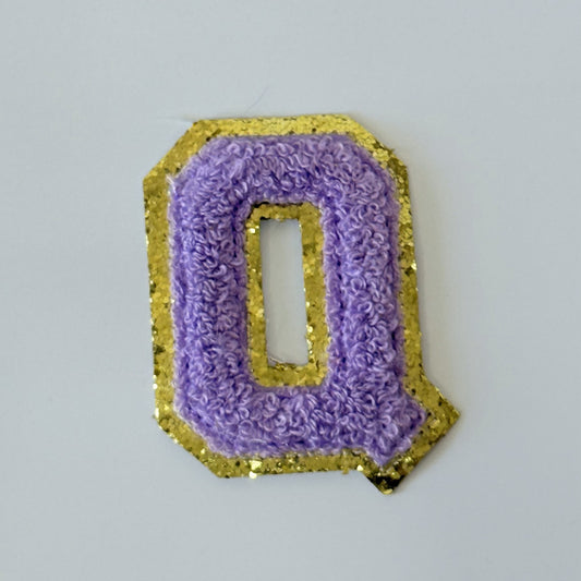 Iron On/Sew On 8cm Glitter Gold Edge Colorful Embroidered Letter "Q''