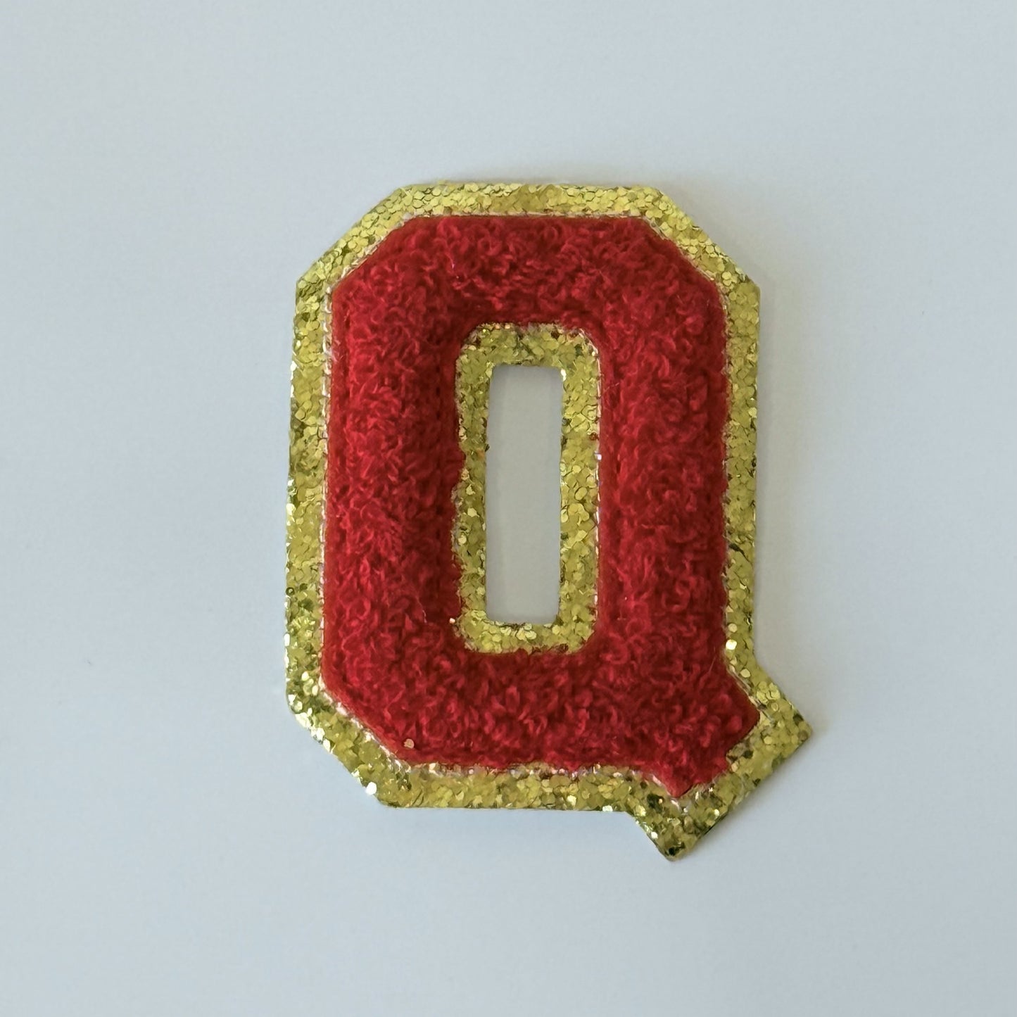 Iron On/Sew On 8cm Glitter Gold Edge Colorful Embroidered Letter "Q''